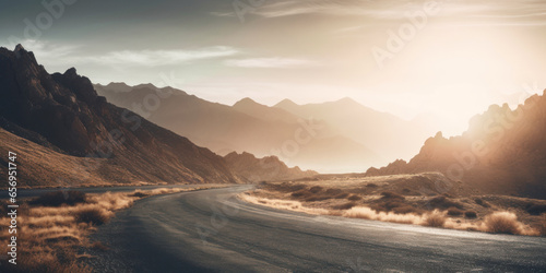 Road in the mountains at sunset.