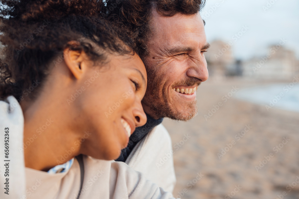 Happy couple spending leisure time at beach Happy couple spending leisure time at beach