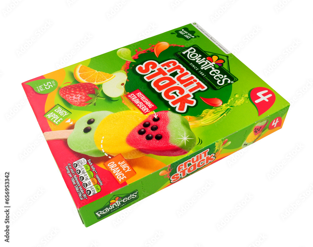 Rowntrees fruit stack lollies, apple, orange and strawberry fruit juice