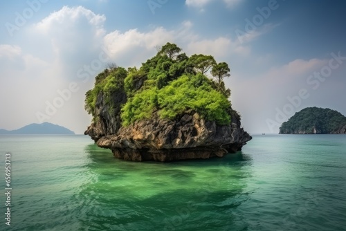 A secluded island surrounded by the vast ocean