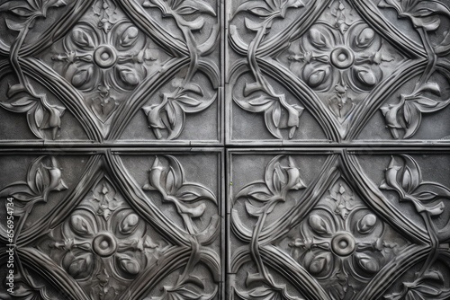A detailed close up of a intricately patterned metal door