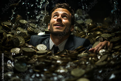 Businessman swims in money. Business concept