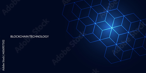 Abstract Square Concept Digital Technology Futuristic Modern Cryptocurrency Blockchain Connection Network On blue Background