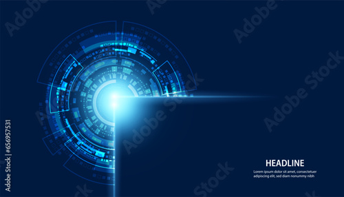 Abstract Circle Digital Circuit Concept Light Circle Network Connection Blue Digital Background Futuristic Modern.