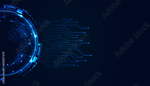 Abstract Circle Digital Circuit Concept Light Circle Network Connection Blue Digital Background Futuristic Modern.