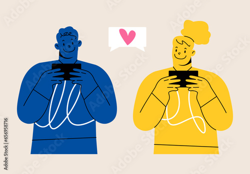 Men and women who show love for each other. Colorful vector illustration
