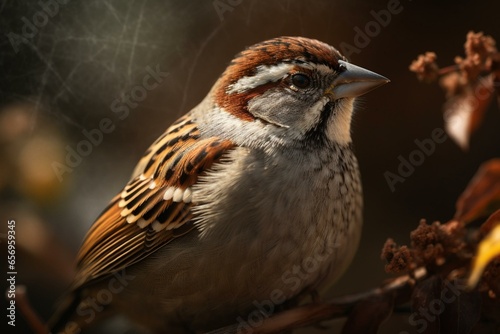 A shy sparrow embodies a calm and introverted nature. Generative AI