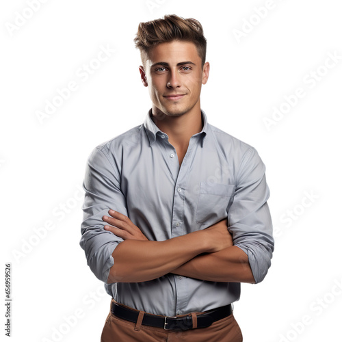 Young boy in formal in formal hands folded isolated on transparent background.