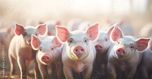 Ecological pigs and piglets at the domestic farm, Pigs at the factory