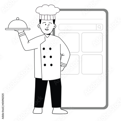 online chef cook culinary recipe or delivery food with application mobile phone technology digital internet online device