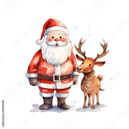 Santa Claus watercolor, portrait, Christmas, hat, winter,Santa cute watercolor illustration. © Kowit