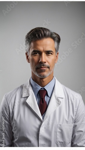 portrait of male doctor, caucasian with beard and middle aged