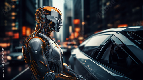 artificial intelligence robot of the future near the car © Sheviakova