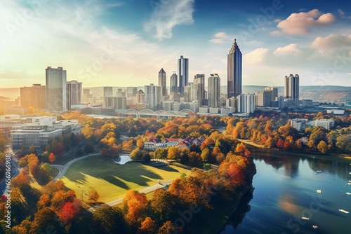 Aerial panorama of Atlanta, Georgia skyline in the USA. Generative AI © Koa