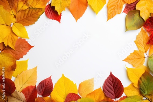 A vibrant autumn leaves forming a frame with ample space for customizable text or copy in the center. Generative Ai