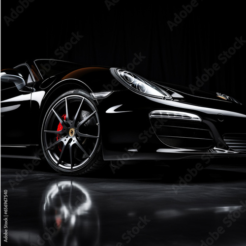Black sports car on the road 3d rendering toned image