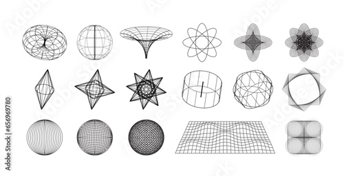 Retrofuturism Elements Set. Vector Basic Figures, Graphic Elements of Geometrical Shapes. Universal Trendy Shapes. Vector Illustraton.
