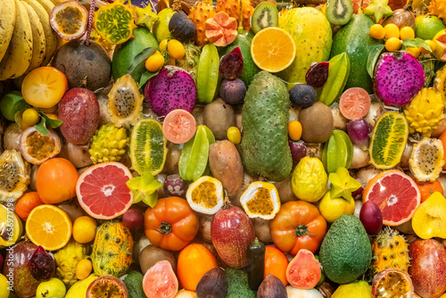 Fototapeta Naklejka Na Ścianę i Meble -  Variety of exotic fruits background.