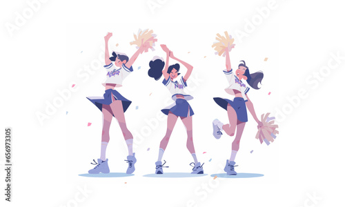 Female cheerleaders cheering and dancing