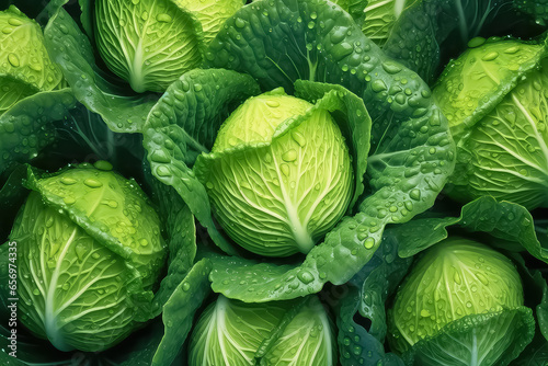 seamless background of many beautiful and shiny cabbage, top view.