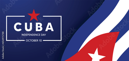 Cuba independence day 10 October flat waving flag vector poster  