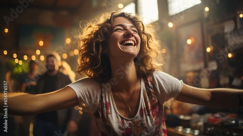 girl smiling with excitement at the party