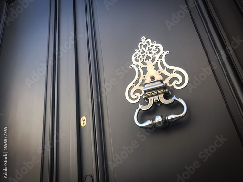 Door and knocker of a stylish French mansion, High quality photo