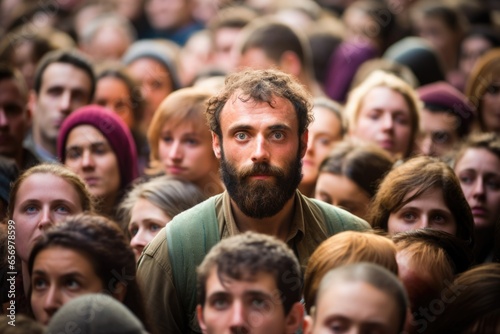 man preferring personal space amidst crowd