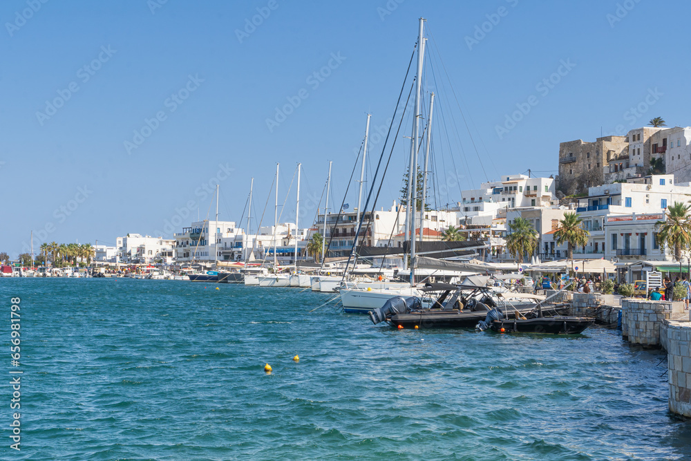 The harbour in Naxos town on the island of Naxox one of the Cyclades islands in Greece