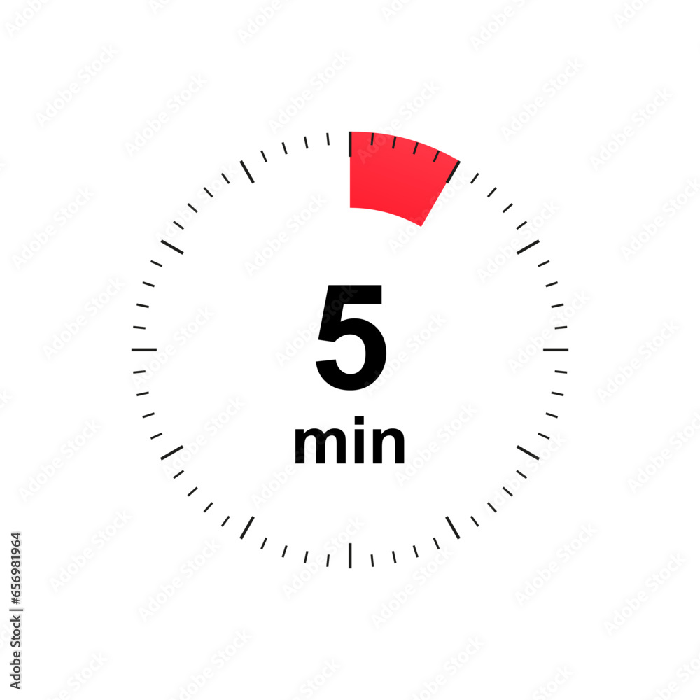 Stopwatch 5 minutes timer clock icon. Countdown timer. Different uses