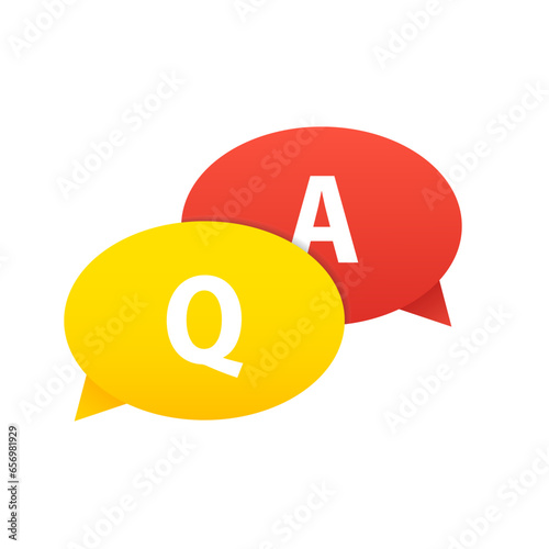 Speech bubble with q and a letters, questions and answers, faq chat. Cartoon minimal style. Question and Answer Bubble Chat on white background. Vector illustration