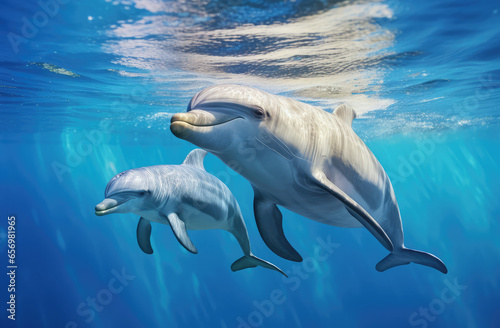 dolphins swimming in the sea water