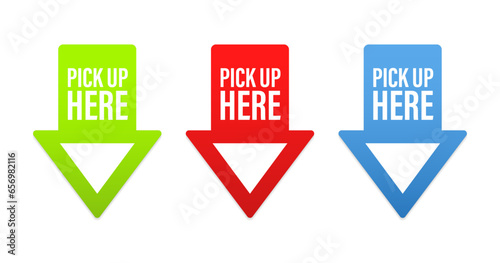 Pick up here with an arrow sign design vector template. Vector illustration