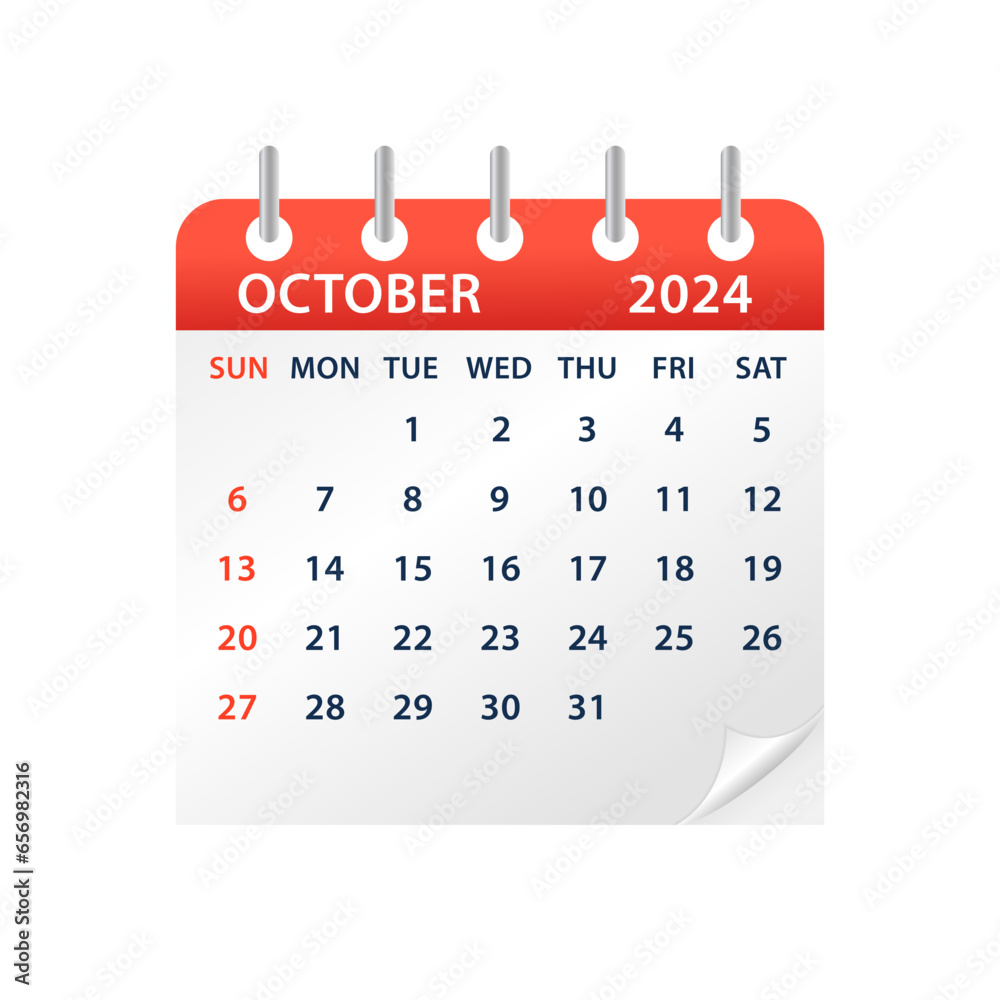 October 2025 Calendar Leaf. Calendar 2025 in flat style. Calendar 2025