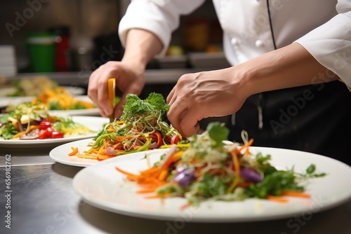 chef plating a low-calorie vegetarian dish