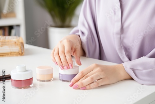 woman painting diy nail strengthening solution photo