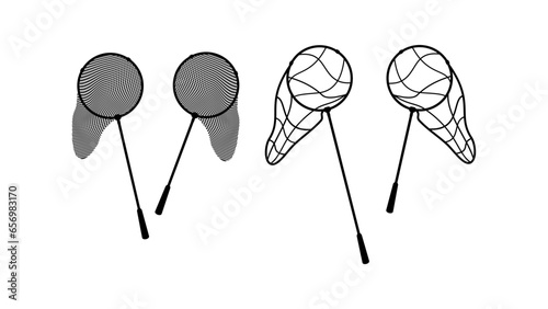 Butterfly net  for catching bugs and insects silhouette, vector icon for apps and websites