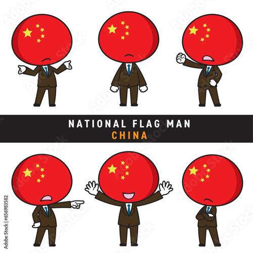 中国の国旗を擬人化したキャラクターセット