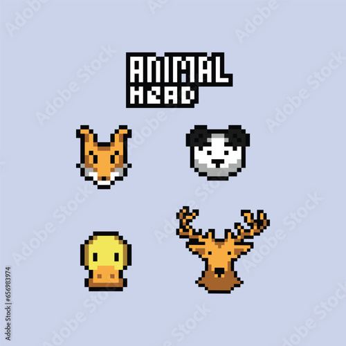 this is Animal Head icon in pixel art with simple color and blue background ,this item good for presentations,stickers, icons, t shirt design,game asset,logo and your project. © Ari