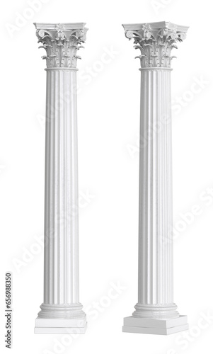 Marble antique columns and pillars of roman and greek architecture elements. Png transparency photo