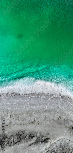 The topdown view of the Great Chaidan Emerald Lake in Qinghai Province, China. photo