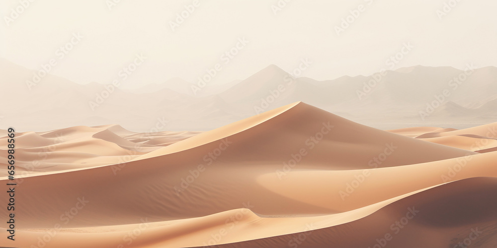 Majestic desert dunes in a vast and remote arid landscape with sandy terrain. - obrazy, fototapety, plakaty 
