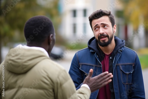 tearful man apologizing to friend