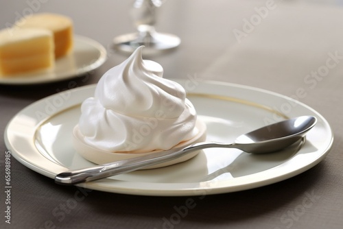 Delicious meringue served on a white platter. Generative AI photo