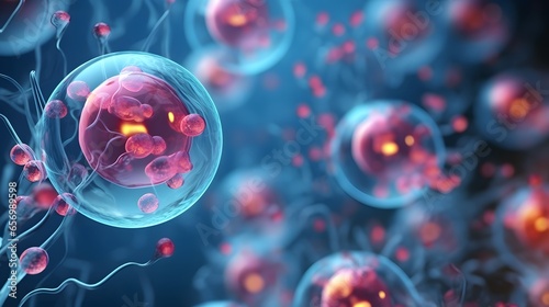 Human cell or Embryonic stem cell microscope background.