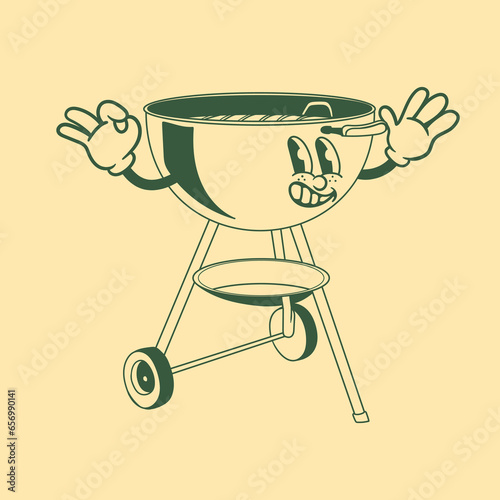 Vintage character design of barbecue grill