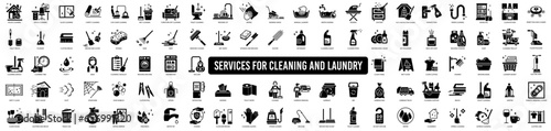 Cleaning icons. Laundry, Window sponge and Vacuum cleaner icons. Washing machine, Vector