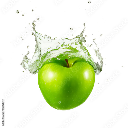 illustration of fresh juicy apple fruit juices splashing isolated on white background