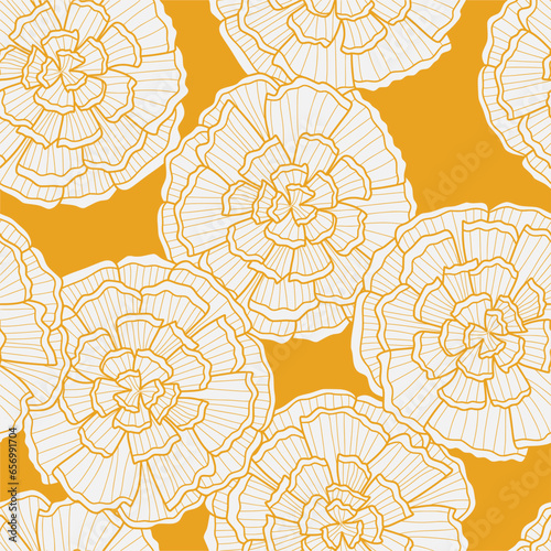 Marigold flower line detail seamless pattern. Suitable for backgrounds, wallpapers, fabrics, textiles, wrapping papers, printed materials, and many more.