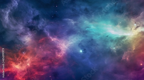 Colorful space galaxy and cloud with star field. © Raveen